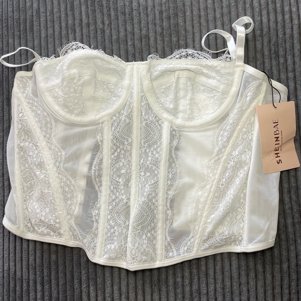 SHEIN Cream Lace Bustier